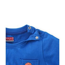 Babyhug Cotton Knit Half Sleeves Striped T-Shirt with Giraffe Print - Blue