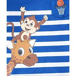 Babyhug Cotton Knit Half Sleeves Striped T-Shirt with Giraffe Print - Blue