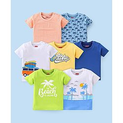 Babyhug Cotton Knit Half Sleeves Beach Print T-Shirts Pack of 7 - Multicolour