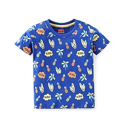 Babyhug 100% Cotton Knit Half Sleeves T-Shirt Stripes & Surf Board Graphics Print Pack Of 7 - Multicolor