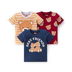 Babyhug 100% Cotton Knit Half Sleeves T-Shirt With Bear Graphics Pack Of 3 - Multicolour