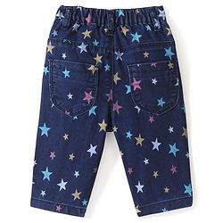 Babyhug Cotton Spandex Washed Stretchable Denim Capris with Star Print -  Blue