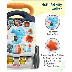 Babyhug Premium Seahorse Push Walker for Kids- Blue| Activity Walker with Music & Light for Toddlers| Fun Musical Table| Sit to Stand Multi Activity Walker| Interactive Learning Toy for 9 Months to 3 Years Kids| BIS Certified