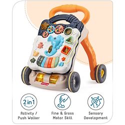 Babyhug Premium Seahorse Push Walker for Kids- Blue| Activity Walker with Music & Light for Toddlers| Fun Musical Table| Sit to Stand Multi Activity Walker| Interactive Learning Toy for 9 Months to 3 Years Kids| BIS Certified