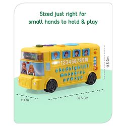 Babyhug Premium Musical Activity Yellow School Bus for Kids|Vehicle Toy with Alphabets, Numbers|Light & Music| Interactive Early Learning Toy | Best Birthday Gift| BIS Certified