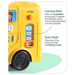 Babyhug Premium Musical Activity Yellow School Bus for Kids|Vehicle Toy with Alphabets, Numbers|Light & Music| Interactive Early Learning Toy | Best Birthday Gift| BIS Certified