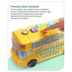 Babyhug Premium Musical Activity Yellow School Bus for Kids|Vehicle Toy with Alphabets, Numbers|Light & Music| Interactive Early Learning Toy | Best Birthday Gift| BIS Certified