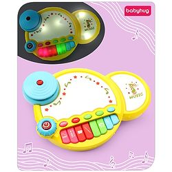 Babyhug Premium 2 in 1 Jazz Drum Piano for Kids- Yellow| Fun Musical Toy with Light for Kids| Sound Toy with 8 Multicolored Piano Keys| Pre-school Musical Instrument Learning for 12 Months+ Kids| BIS Certified