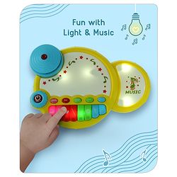 Babyhug Premium 2 in 1 Jazz Drum Piano for Kids- Yellow| Fun Musical Toy with Light for Kids| Sound Toy with 8 Multicolored Piano Keys| Pre-school Musical Instrument Learning for 12 Months+ Kids| BIS Certified