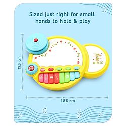 Babyhug Premium 2 in 1 Jazz Drum Piano for Kids- Yellow| Fun Musical Toy with Light for Kids| Sound Toy with 8 Multicolored Piano Keys| Pre-school Musical Instrument Learning for 12 Months+ Kids| BIS Certified