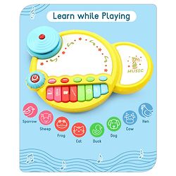 Babyhug Premium 2 in 1 Jazz Drum Piano for Kids- Yellow| Fun Musical Toy with Light for Kids| Sound Toy with 8 Multicolored Piano Keys| Pre-school Musical Instrument Learning for 12 Months+ Kids| BIS Certified