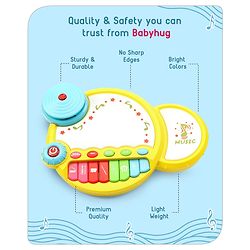 Babyhug Premium 2 in 1 Jazz Drum Piano for Kids- Yellow| Fun Musical Toy with Light for Kids| Sound Toy with 8 Multicolored Piano Keys| Pre-school Musical Instrument Learning for 12 Months+ Kids| BIS Certified