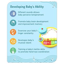 Babyhug Premium 2 in 1 Jazz Drum Piano for Kids- Yellow| Fun Musical Toy with Light for Kids| Sound Toy with 8 Multicolored Piano Keys| Pre-school Musical Instrument Learning for 12 Months+ Kids| BIS Certified