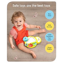 Babyhug Premium 2 in 1 Jazz Drum Piano for Kids- Yellow| Fun Musical Toy with Light for Kids| Sound Toy with 8 Multicolored Piano Keys| Pre-school Musical Instrument Learning for 12 Months+ Kids| BIS Certified