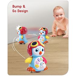 Babyhug Premium 3 in 1 Bump and Go Smart Swing Penguin Colorful Toy for Babies| Eye Blinking Animal Toy With Music, Lights & Sounds For 0-2 Years| Fun Learning Toy for Kids| Best Gift for Toddlers| Non-Toxic| BIS Certified