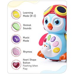Babyhug Premium 3 in 1 Bump and Go Smart Swing Penguin Colorful Toy for Babies| Eye Blinking Animal Toy With Music, Lights & Sounds For 0-2 Years| Fun Learning Toy for Kids| Best Gift for Toddlers| Non-Toxic| BIS Certified
