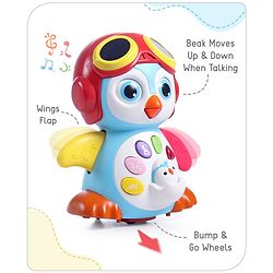 Babyhug Premium 3 in 1 Bump and Go Smart Swing Penguin Colorful Toy for Babies| Eye Blinking Animal Toy With Music, Lights & Sounds For 0-2 Years| Fun Learning Toy for Kids| Best Gift for Toddlers| Non-Toxic| BIS Certified