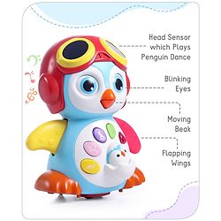 Babyhug Premium 3 in 1 Bump and Go Smart Swing Penguin Colorful Toy for Babies| Eye Blinking Animal Toy With Music, Lights & Sounds For 0-2 Years| Fun Learning Toy for Kids| Best Gift for Toddlers| Non-Toxic| BIS Certified
