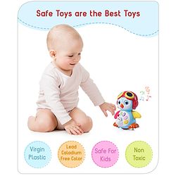 Babyhug Premium 3 in 1 Bump and Go Smart Swing Penguin Colorful Toy for Babies| Eye Blinking Animal Toy With Music, Lights & Sounds For 0-2 Years| Fun Learning Toy for Kids| Best Gift for Toddlers| Non-Toxic| BIS Certified