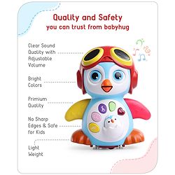 Babyhug Premium 3 in 1 Bump and Go Smart Swing Penguin Colorful Toy for Babies| Eye Blinking Animal Toy With Music, Lights & Sounds For 0-2 Years| Fun Learning Toy for Kids| Best Gift for Toddlers| Non-Toxic| BIS Certified