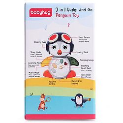 Babyhug Premium 3 in 1 Bump and Go Smart Swing Penguin Colorful Toy for Babies| Eye Blinking Animal Toy With Music, Lights & Sounds For 0-2 Years| Fun Learning Toy for Kids| Best Gift for Toddlers| Non-Toxic| BIS Certified
