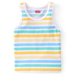 Babyhug 100 % Cotton Sleeveless Sando Vests  Stripes & Leopard Print Pack of 3- Blue Yellow & White