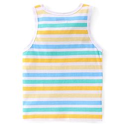 Babyhug 100 % Cotton Sleeveless Sando Vests  Stripes & Leopard Print Pack of 3- Blue Yellow & White