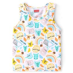 Babyhug 100 % Cotton Sleeveless Sando Vests  Stripes & Leopard Print Pack of 3- Blue Yellow & White