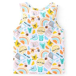 Babyhug 100 % Cotton Sleeveless Sando Vests  Stripes & Leopard Print Pack of 3- Blue Yellow & White