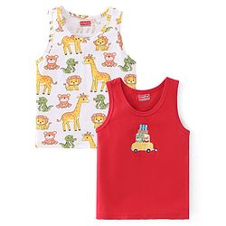 Babyhug 100% Cotton Sleeveless Sando Giraffe Print Pack of 2 - White & Red