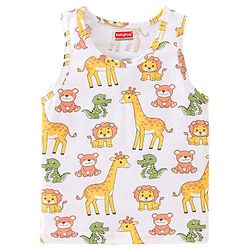 Babyhug 100% Cotton Sleeveless Sando Giraffe Print Pack of 2 - White & Red