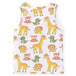 Babyhug 100% Cotton Sleeveless Sando Giraffe Print Pack of 2 - White & Red