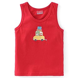 Babyhug 100% Cotton Sleeveless Sando Giraffe Print Pack of 2 - White & Red