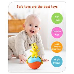 Babyhug Giraffe on Ball Roly Poly Toy |Push and Roll Lights and Music| Child Safe Material| Gifting Toy| BIS Certified| 6 Months+
