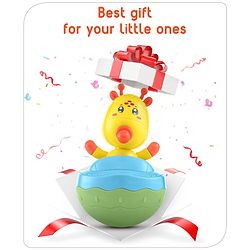 Babyhug Giraffe on Boat Roly Poly Toy |Push and Shake| Attachable Face with Rocking Base|Wobbling Bell Sounds For 6 Months+|  Child Safe Material| Gifting Toy| BIS Certified