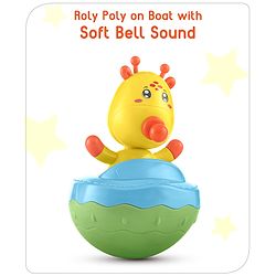 Babyhug Giraffe on Boat Roly Poly Toy |Push and Shake| Attachable Face with Rocking Base|Wobbling Bell Sounds For 6 Months+|  Child Safe Material| Gifting Toy| BIS Certified