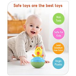 Babyhug Giraffe on Boat Roly Poly Toy |Push and Shake| Attachable Face with Rocking Base|Wobbling Bell Sounds For 6 Months+|  Child Safe Material| Gifting Toy| BIS Certified