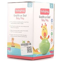 Babyhug Giraffe on Boat Roly Poly Toy |Push and Shake| Attachable Face with Rocking Base|Wobbling Bell Sounds For 6 Months+|  Child Safe Material| Gifting Toy| BIS Certified