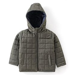 Babyhug Woven Full Sleeves Solid Color Reversible Hooded Jacket - Olive Green & Navy Blue