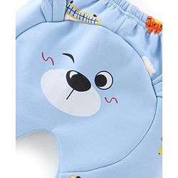 Babyhug Full Length Lion Print Fleece and Woolen Pants With Bear Applique - Light Blue