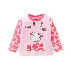 Babyhug Cotton Knit Full Sleeves Night Suit Giraffe Print - Pink