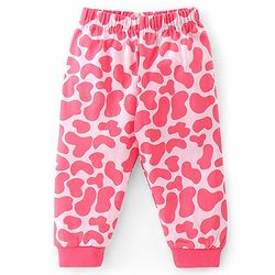 Babyhug Cotton Knit Full Sleeves Night Suit Giraffe Print - Pink