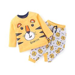 Babyhug Single Jersey Knit Full Sleeves Nightsuit Tiger Printed - Yellow