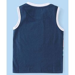 Babyhug 100% Cotton Sleeveless T-Shirt with Crab Graphics - White & Navy Blue
