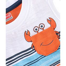 Babyhug 100% Cotton Sleeveless T-Shirt with Crab Graphics - White & Navy Blue
