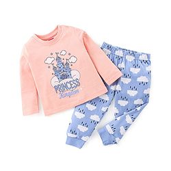 Babyhug Single Jersey Knit Full Sleeves Night Suit Text Printed - Blue & Pink