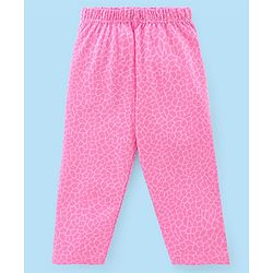 Babyhug Cotton Knit Full Sleeves Night Suit With Giraffe Print & Striped - Pink