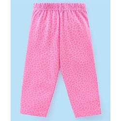 Babyhug Cotton Knit Full Sleeves Night Suit With Giraffe Print & Striped - Pink