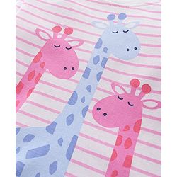 Babyhug Cotton Knit Full Sleeves Night Suit With Giraffe Print & Striped - Pink
