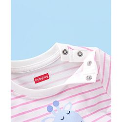 Babyhug Cotton Knit Full Sleeves Night Suit With Giraffe Print & Striped - Pink